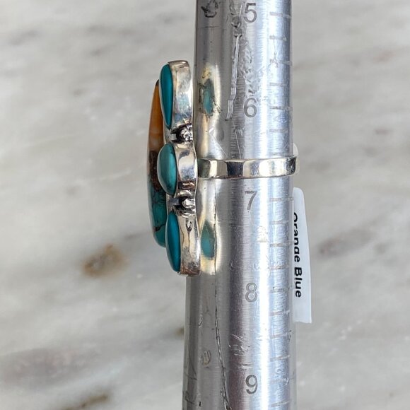 NEW Mojave Turquoise and Spiney Oyster Sterling Silver Cluster Ring Size 6.5 - Picture 4 of 5